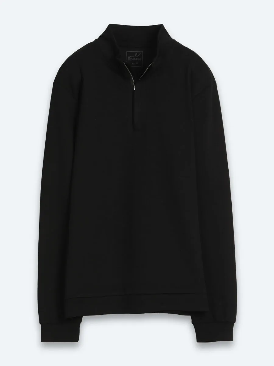 Black Turtleneck Plain Sweatshirt - 7