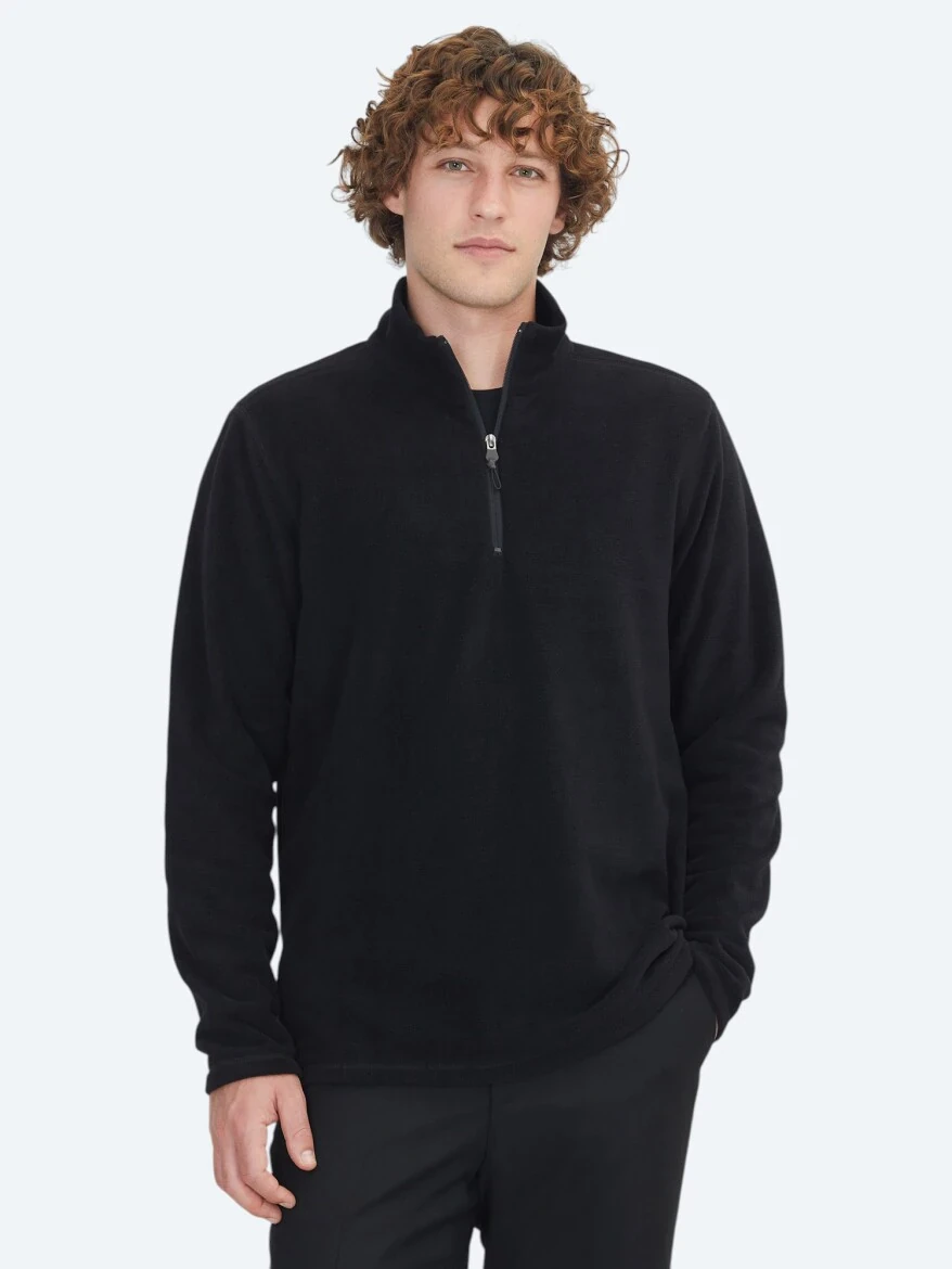 Black Turtleneck Plain Sweatshirt - 1