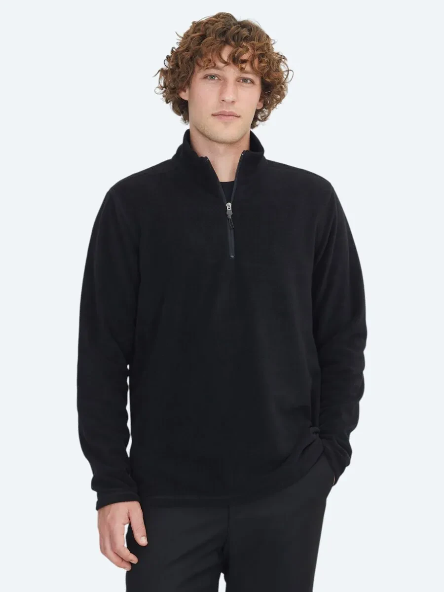 Black Turtleneck Plain Sweatshirt - 1