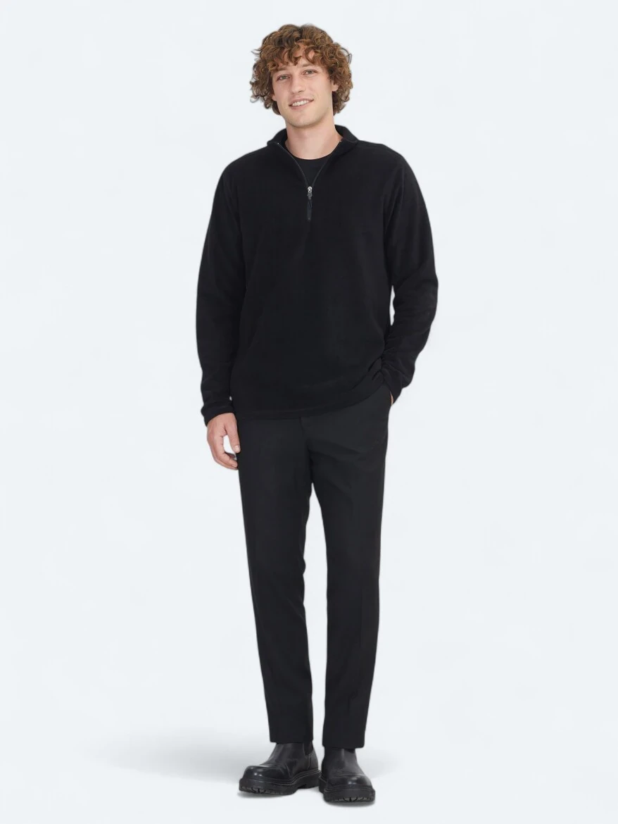 Black Turtleneck Plain Sweatshirt - 2