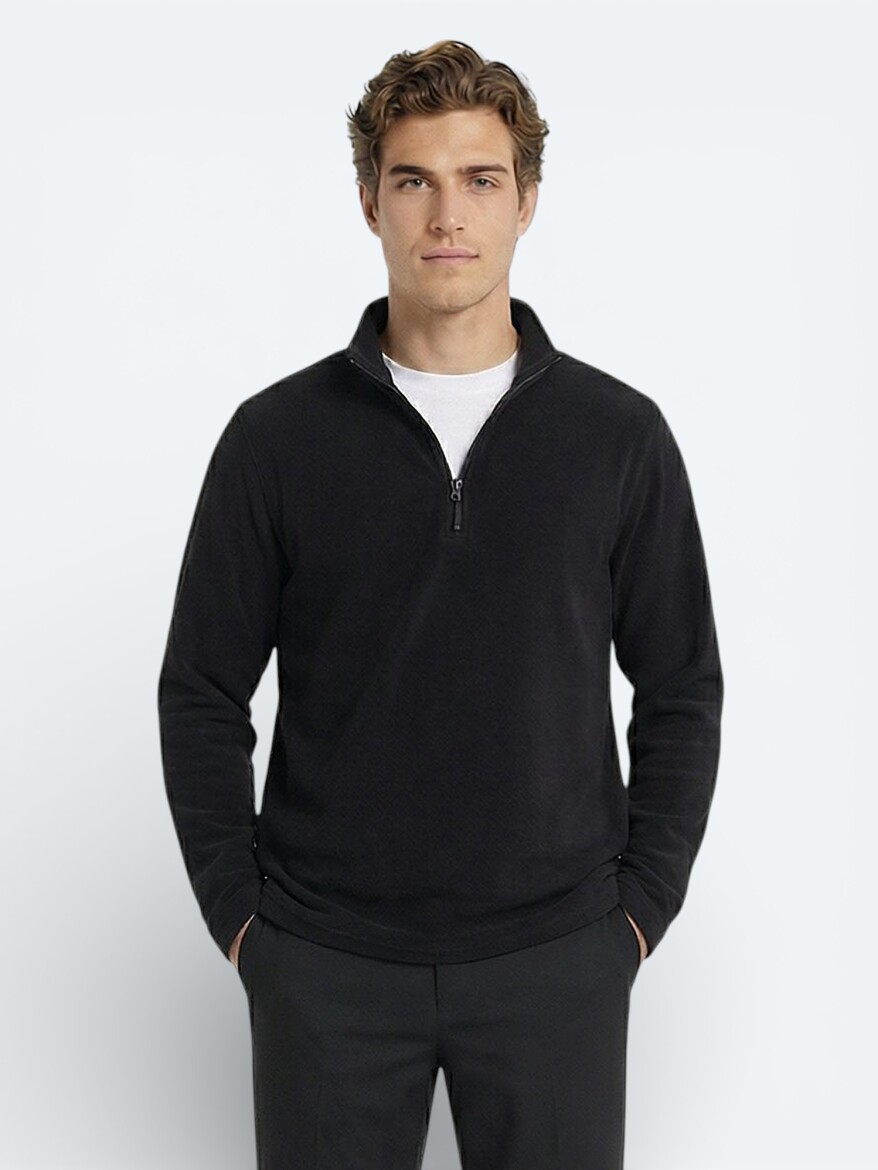 Black Turtleneck Plain Sweatshirt - KİP
