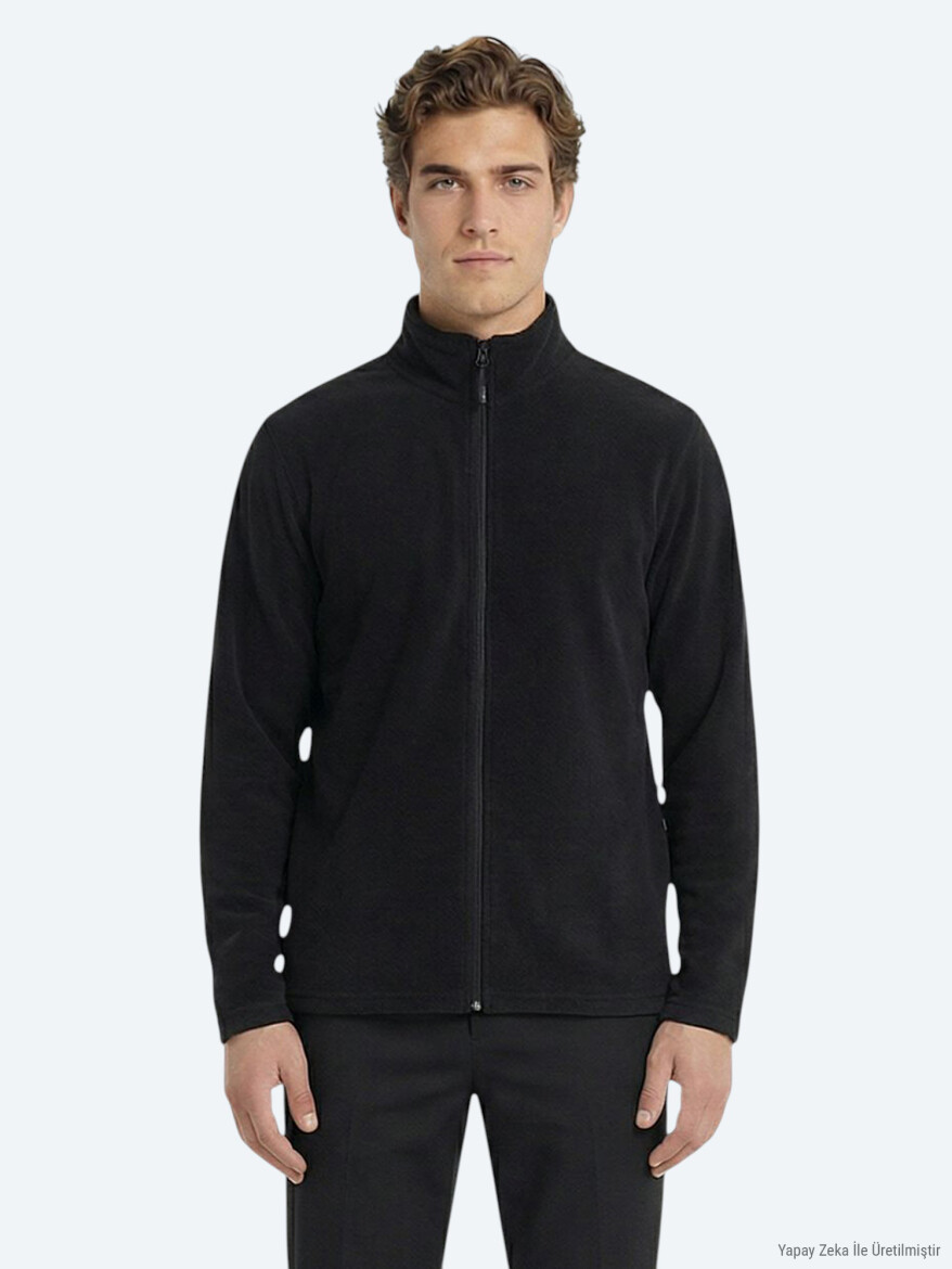 Black Turtleneck Plain Sweatshirt - 3
