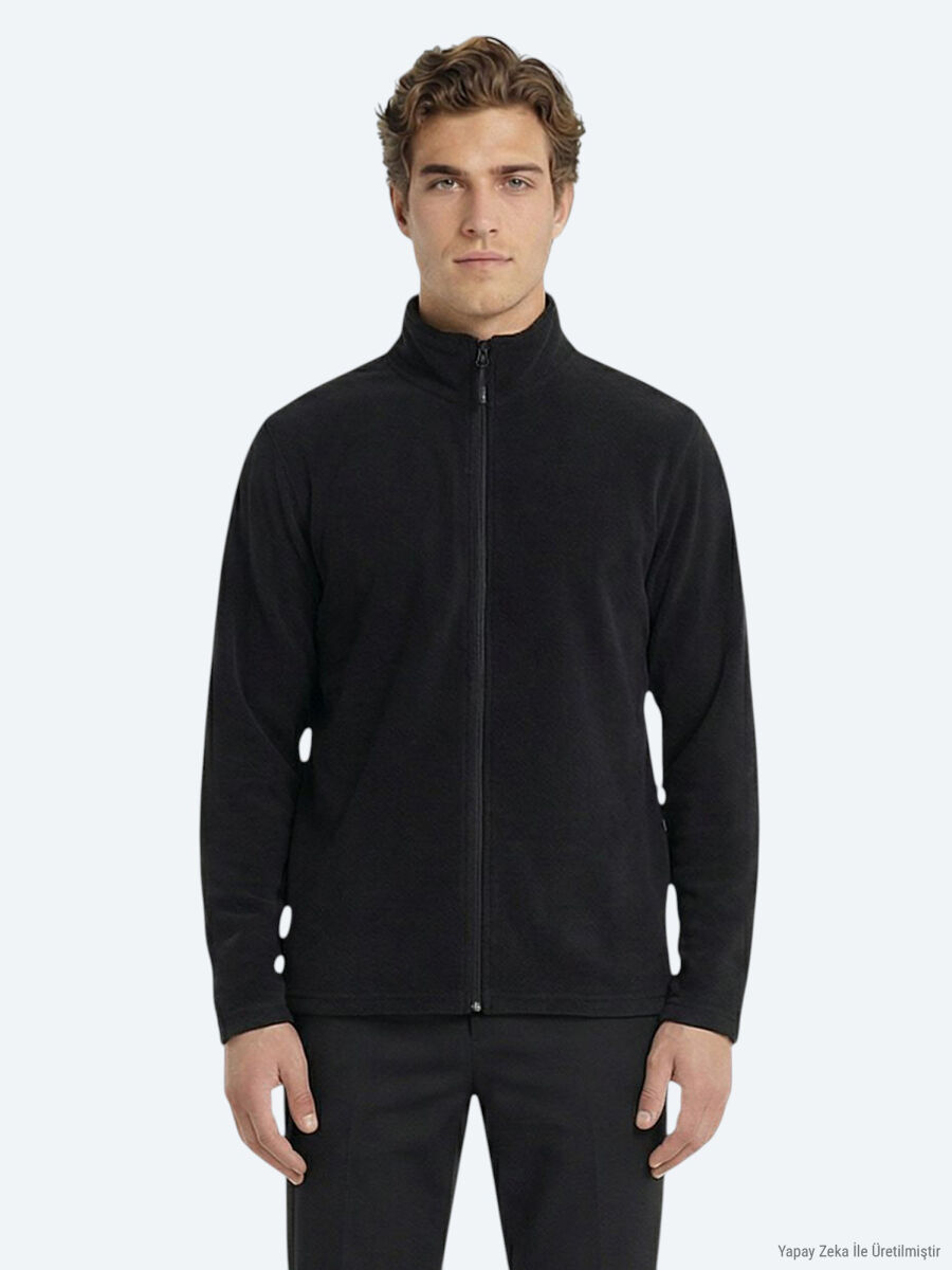 Black Turtleneck Plain Sweatshirt - 3