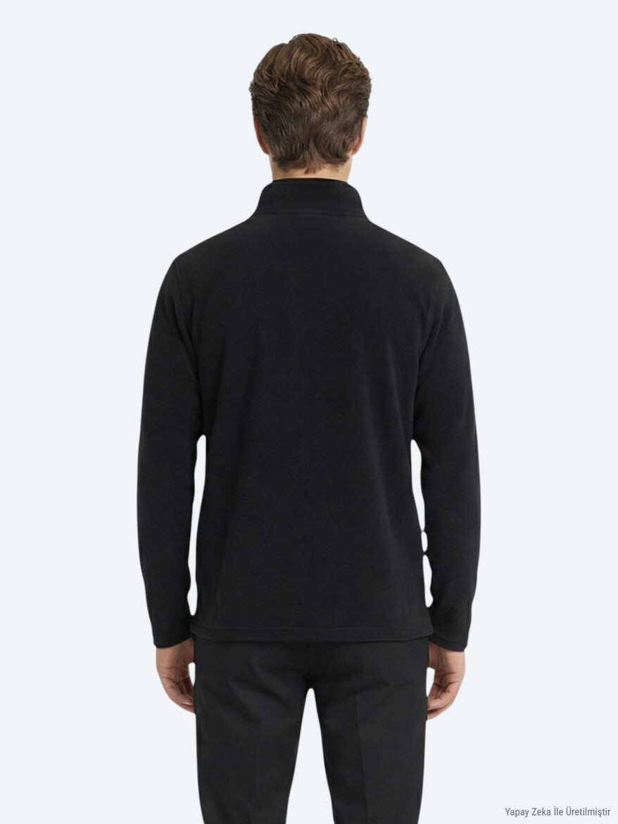 Black Turtleneck Plain Sweatshirt - 5