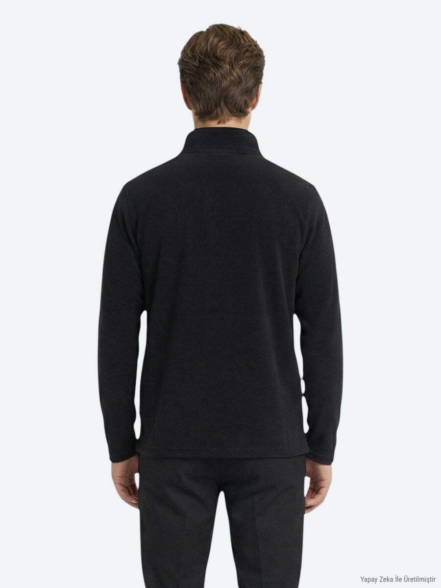 Black Turtleneck Plain Sweatshirt - 5