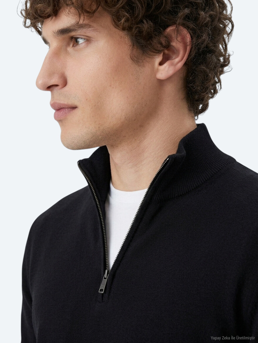 Black Turtleneck Plain Sweatshirt - 3
