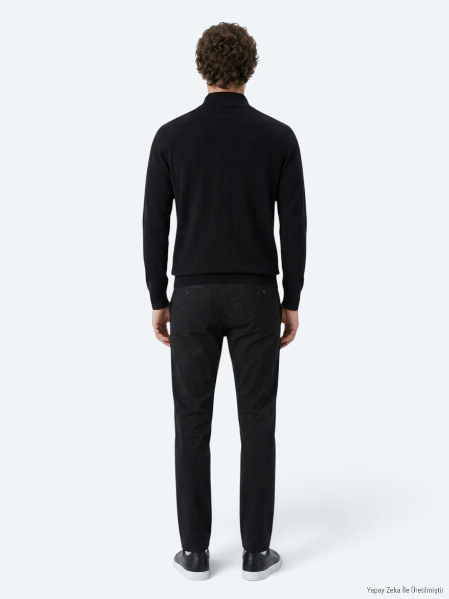 Black Turtleneck Plain Sweatshirt - 5
