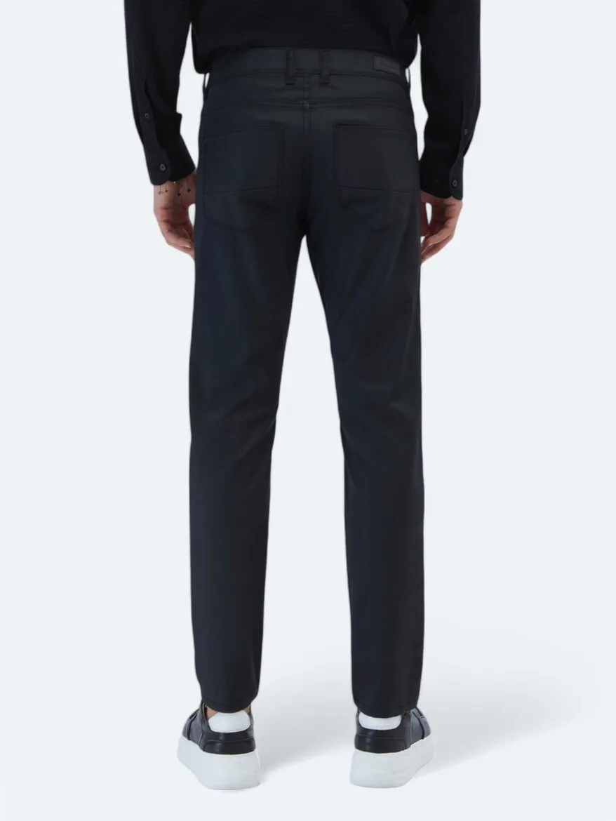 Black Weaving Fitted Fit Casual Cotton Blended Trousers - 4