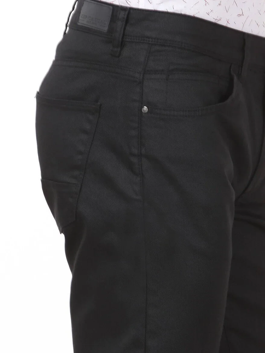 Black Weaving Fitted Fit Casual Cotton Blended Trousers - 3