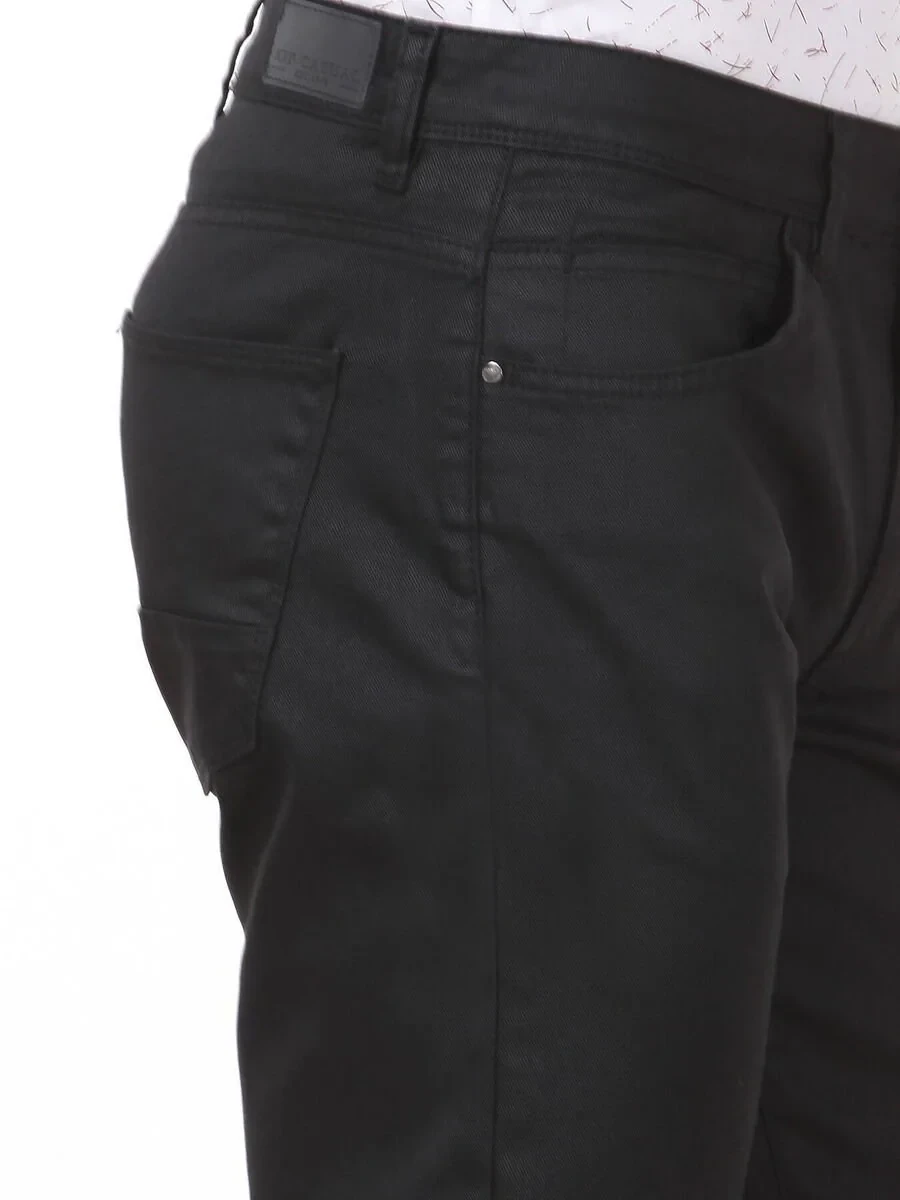 Black Weaving Fitted Fit Casual Cotton Blended Trousers - 3