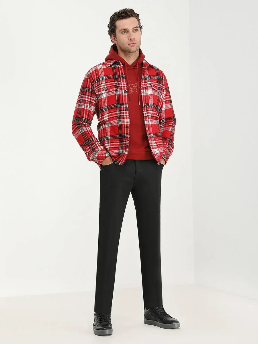Black Weaving Fitted Fit Casual Cotton Blended Trousers - 1