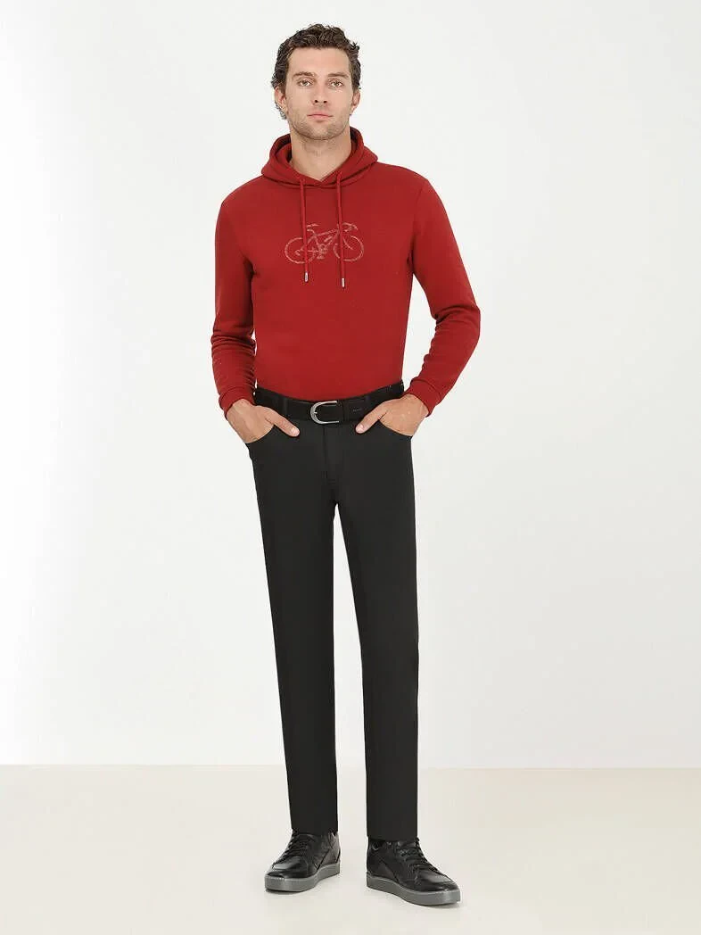 Black Weaving Fitted Fit Casual Cotton Blended Trousers - 4