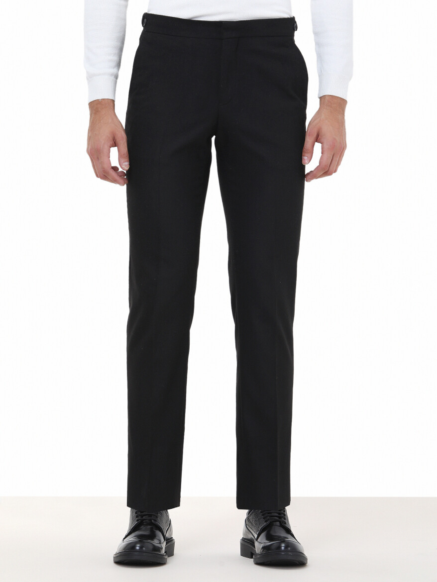 Black Weaving Fitted Fit Classical Trousers - 1
