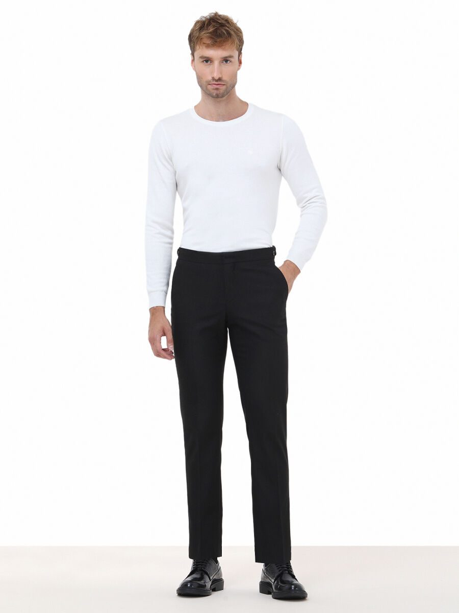 Black Weaving Fitted Fit Classical Trousers - 2
