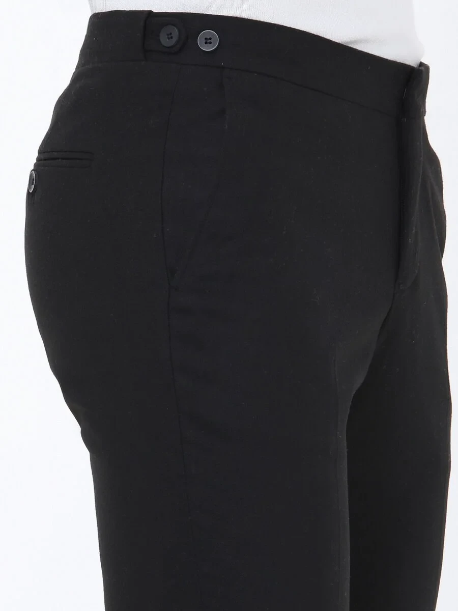 Black Weaving Fitted Fit Classical Trousers - 5