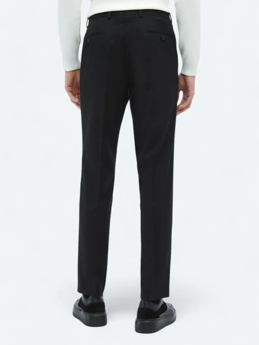 Black Weaving Fitted Fit Classical Trousers - 4