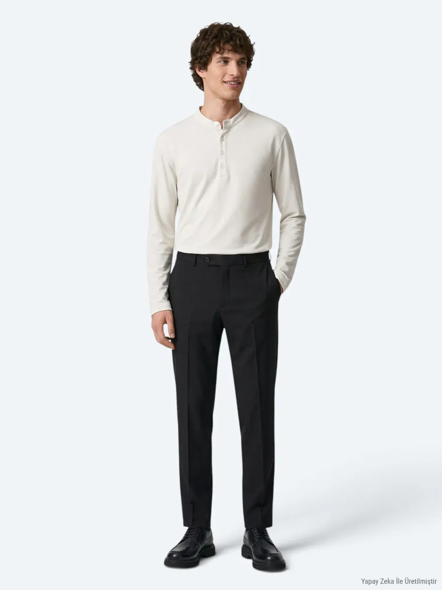 Black Weaving Fitted Fit Classical Trousers - KİP
