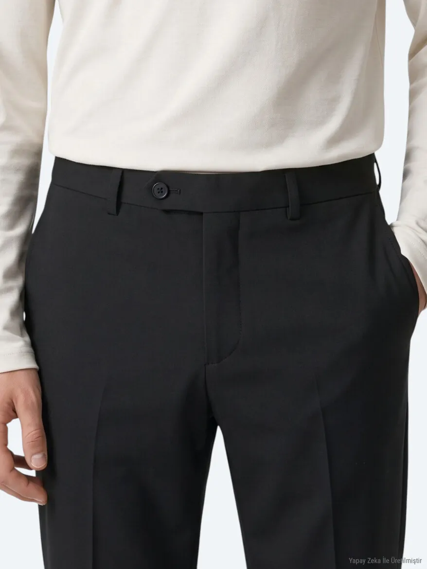 Black Weaving Fitted Fit Classical Trousers - 5