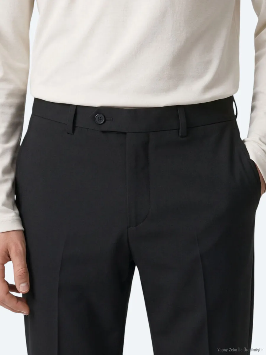 Black Weaving Fitted Fit Classical Trousers - 5