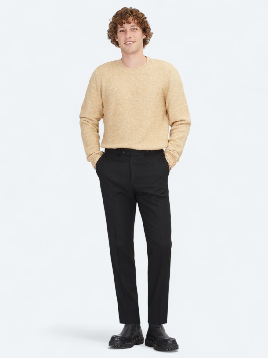 Black Weaving Fitted Fit Classical Trousers - 1