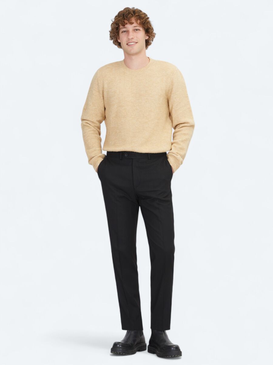 Black Weaving Fitted Fit Classical Trousers - 1