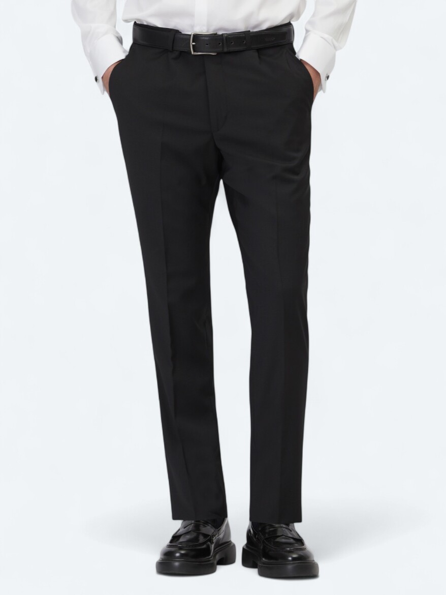 Black Weaving Fitted Fit Classical Wool Blended Trousers 