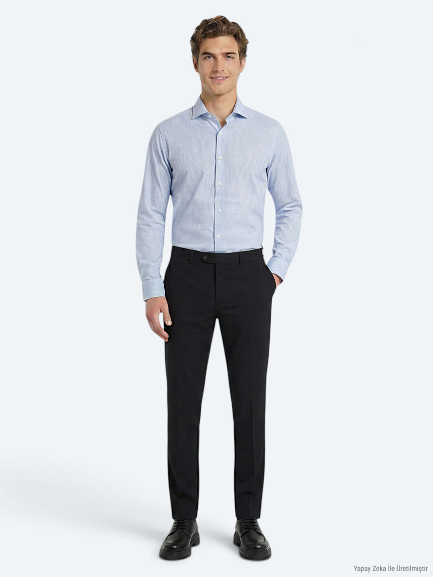 Black Weaving Fitted Fit Classical Wool Blended Trousers - KİP