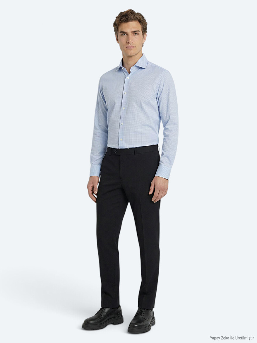 Black Weaving Fitted Fit Classical Wool Blended Trousers - KİP