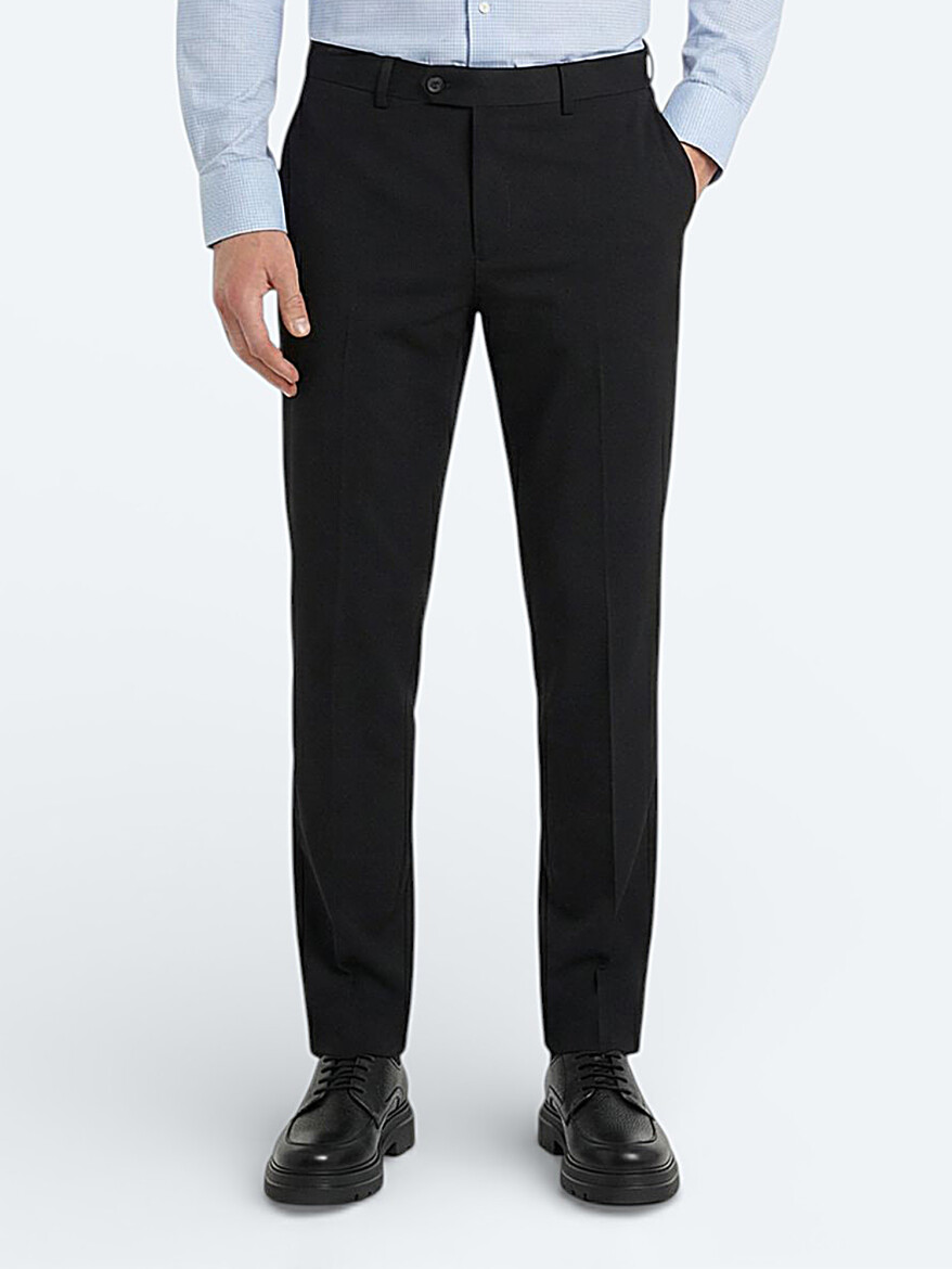 Black Weaving Fitted Fit Classical Wool Blended Trousers - 3