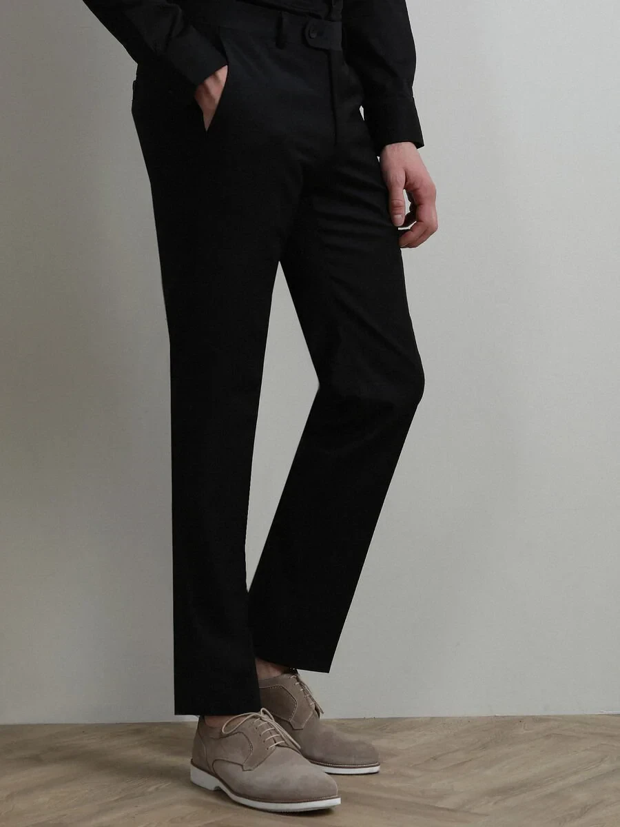 Black Weaving Fitted Fit Classical Wool Blended Trousers - 1