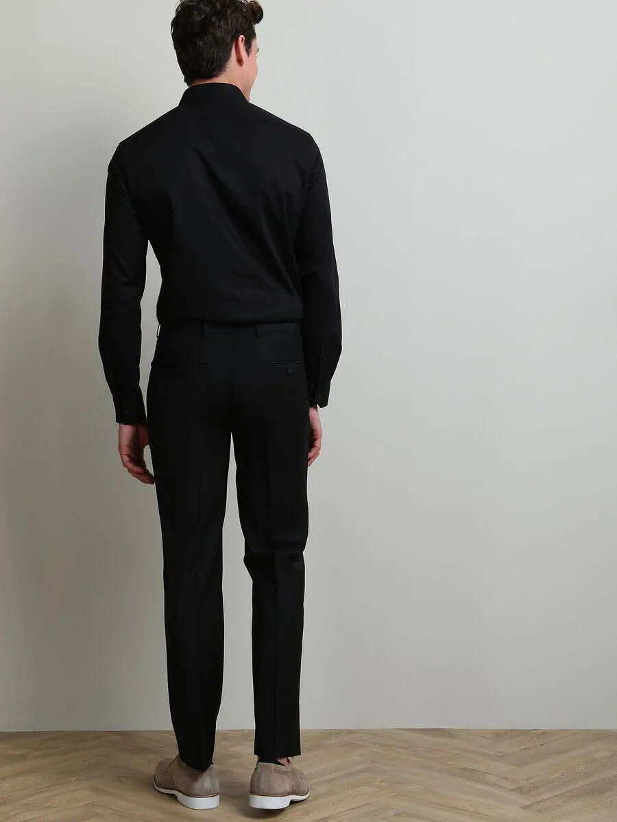 Black Weaving Fitted Fit Classical Wool Blended Trousers - 5