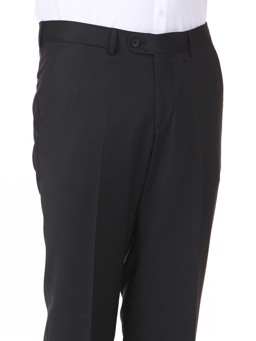 Black Weaving Fitted Fit Classical Wool Blended Trousers - 2