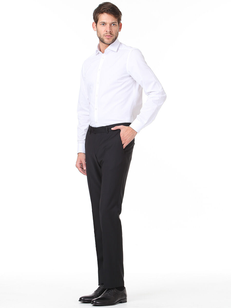 Black Weaving Fitted Fit Classical Wool Blended Trousers - 3