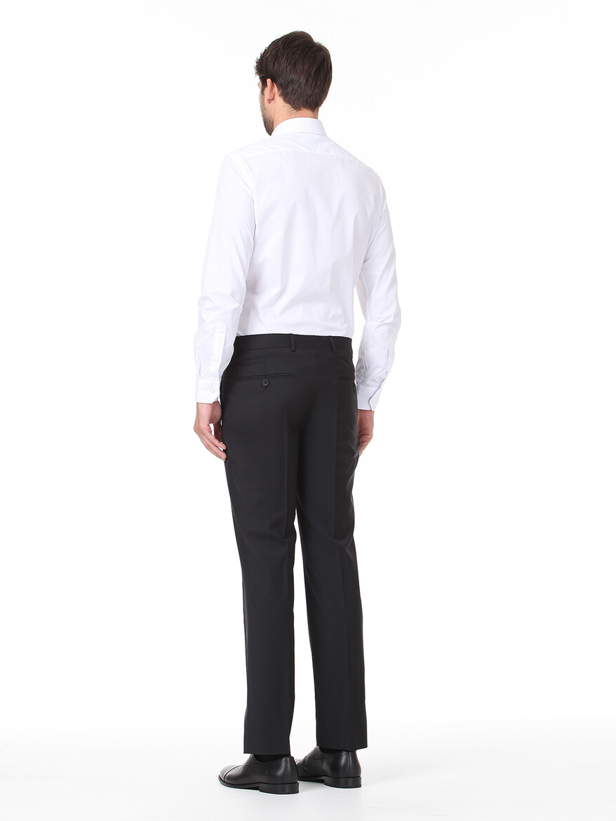 Black Weaving Fitted Fit Classical Wool Blended Trousers - 4