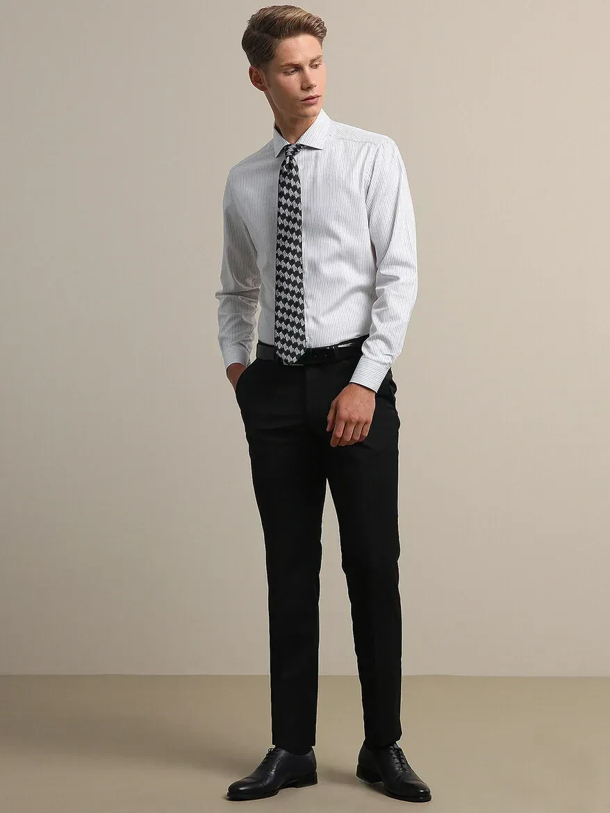 Black Weaving Fitted Fit Classical Wool Blended Trousers - KİP