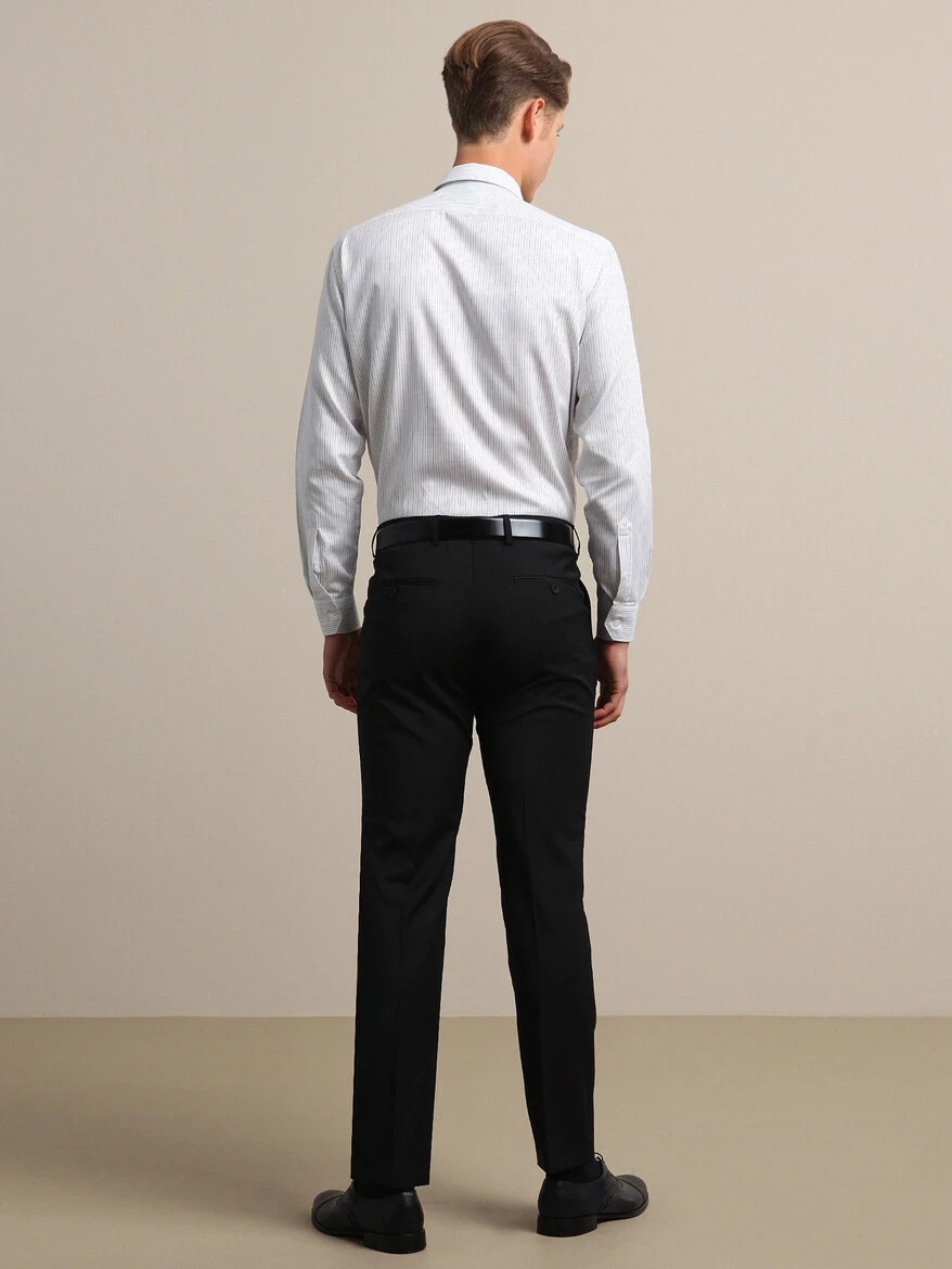 Black Weaving Fitted Fit Classical Wool Blended Trousers - 5