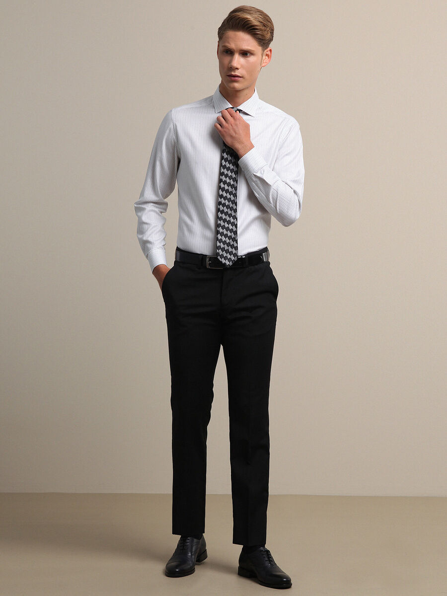 Black Weaving Fitted Fit Classical Wool Blended Trousers - 3