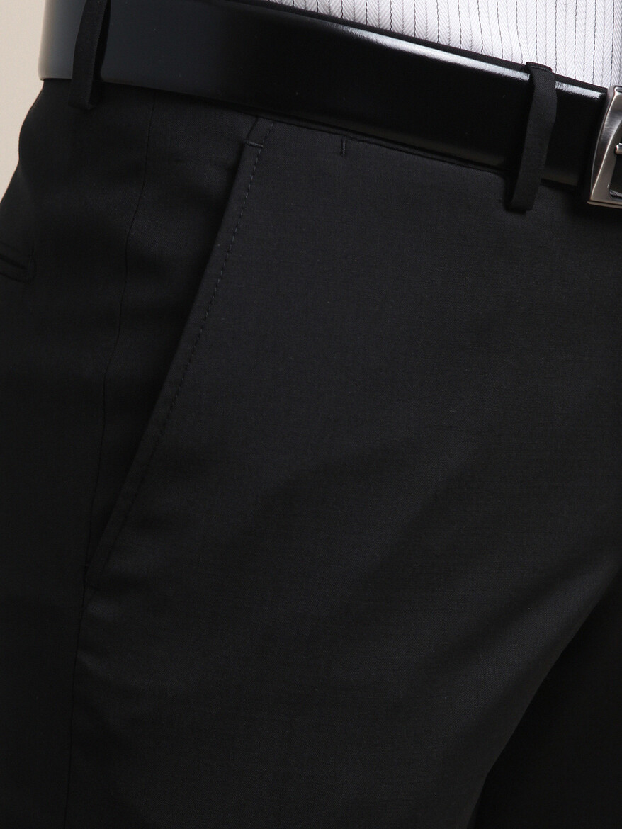 Black Weaving Fitted Fit Classical Wool Blended Trousers - 4