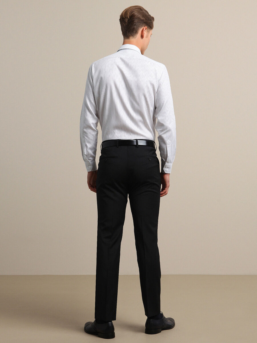 Black Weaving Fitted Fit Classical Wool Blended Trousers - 5