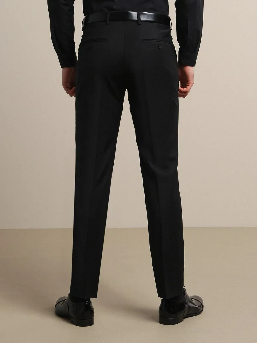 Black Weaving Fitted Fit Classical Wool Blended Trousers - 5