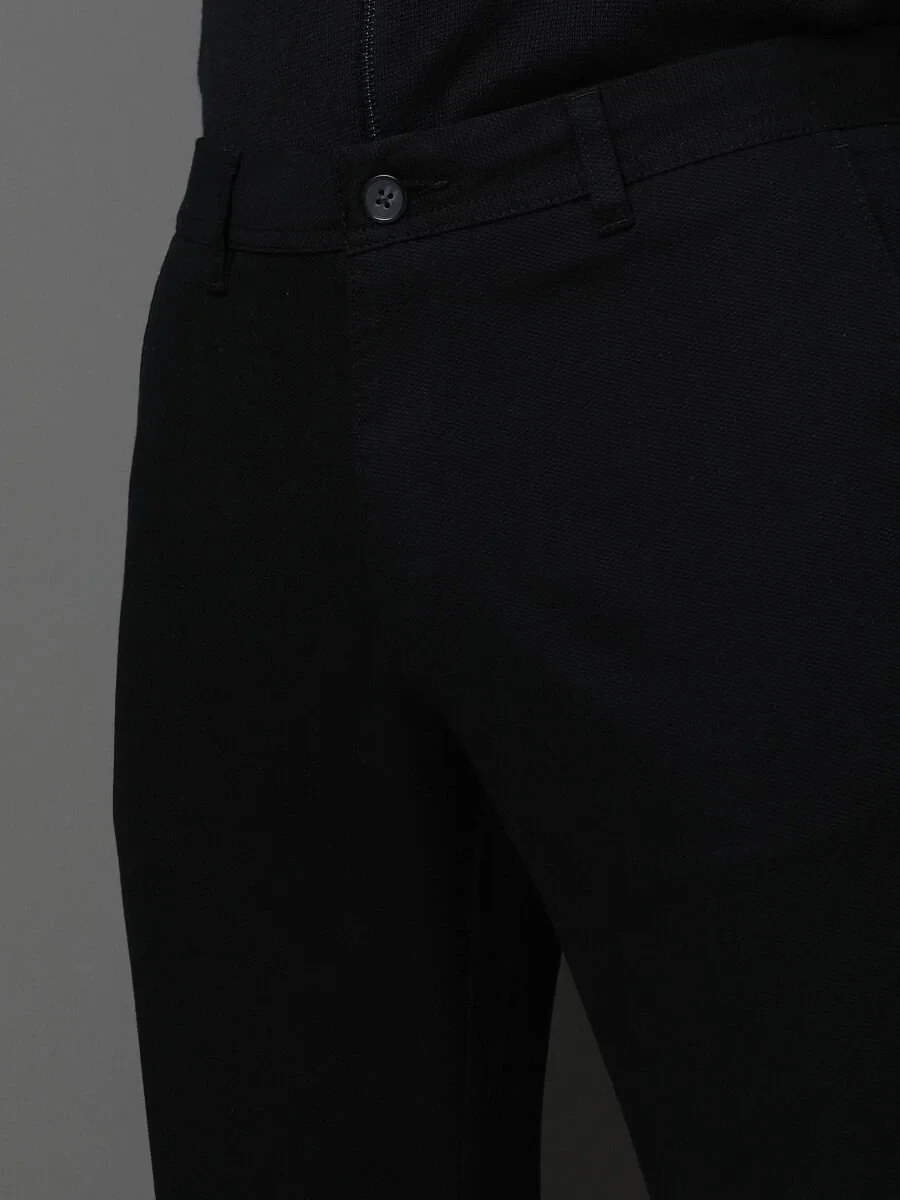 Black Weaving Fitted Fit Classical Wool Blended Trousers - 3