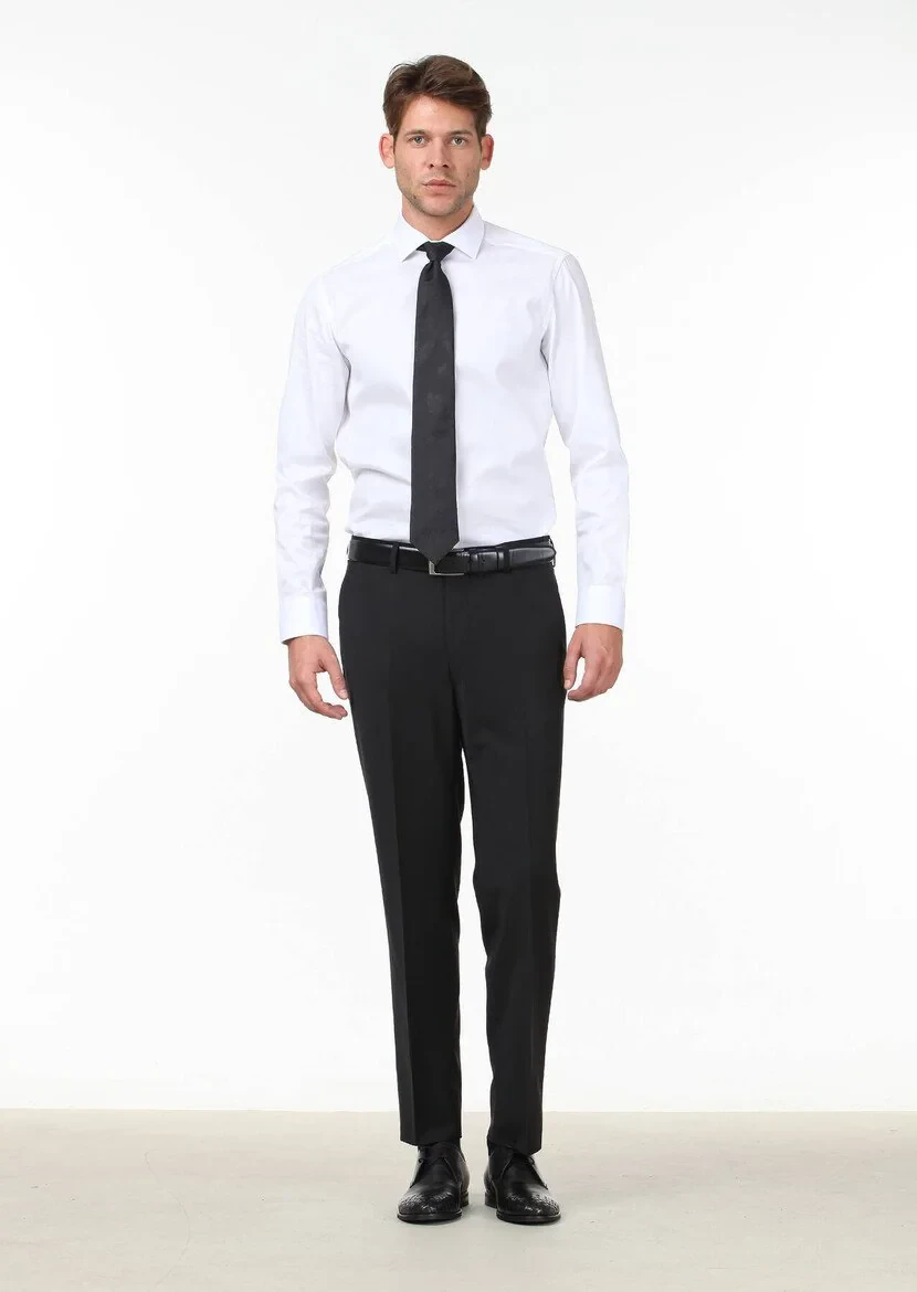 Black Weaving Fitted Fit Classical Wool Blended Trousers - 1
