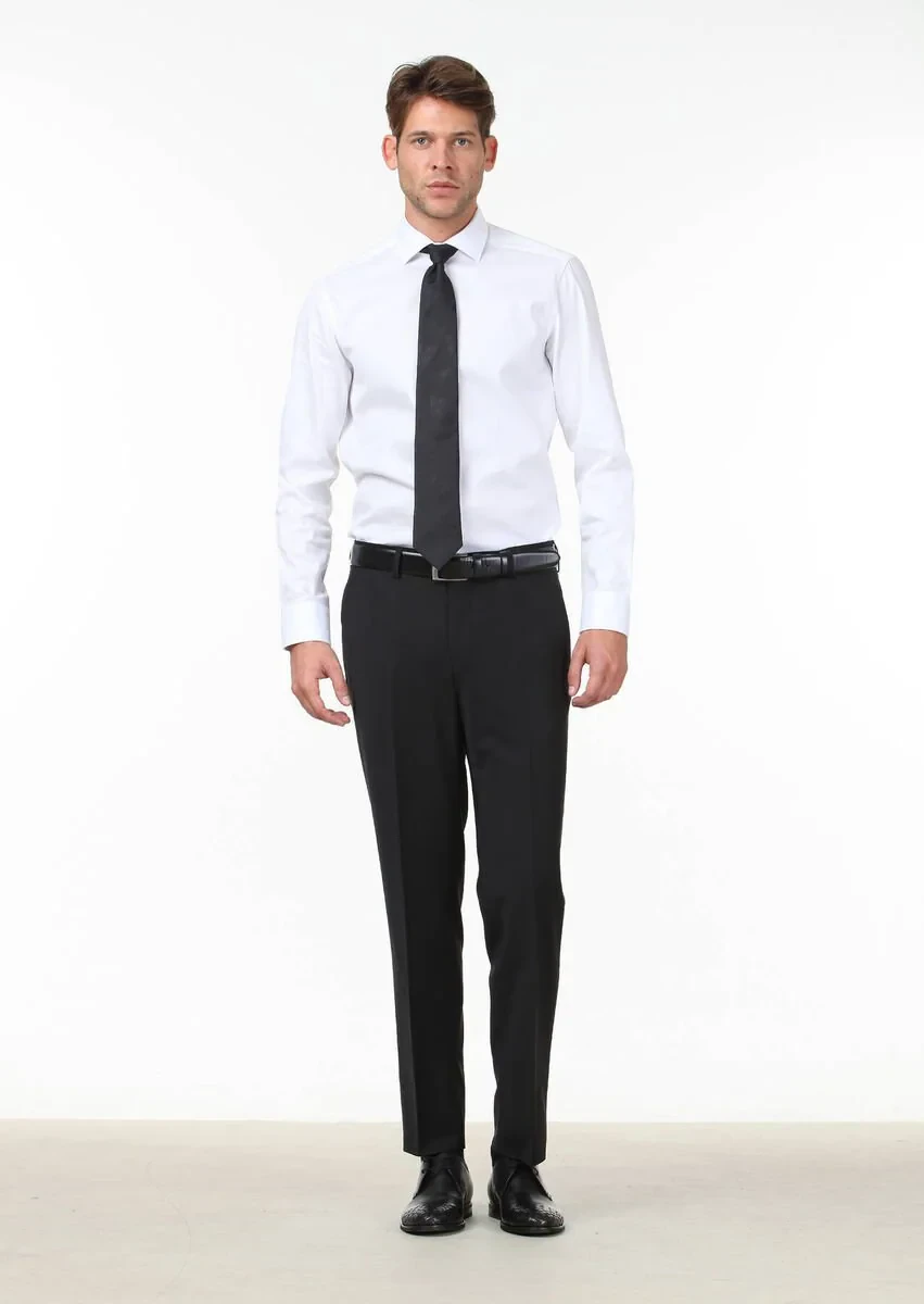 Black Weaving Fitted Fit Classical Wool Blended Trousers - 1