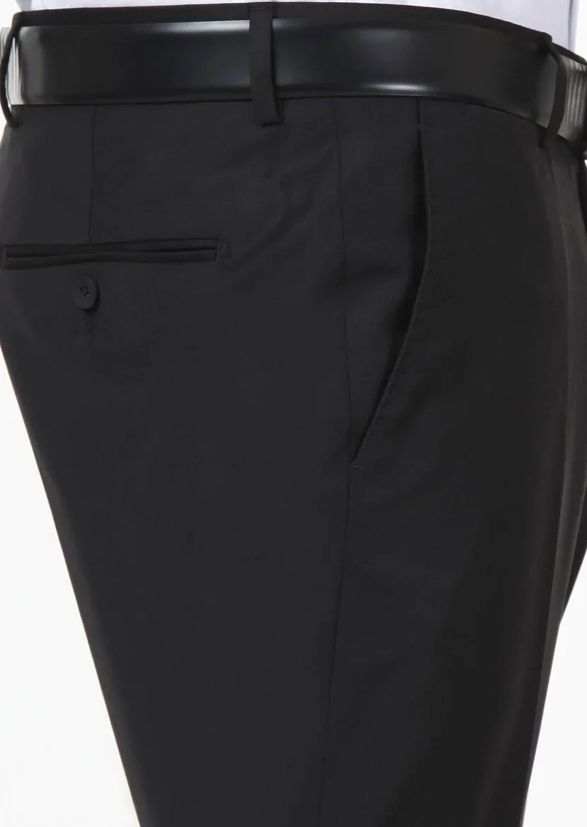 Black Weaving Fitted Fit Classical Wool Blended Trousers - 3