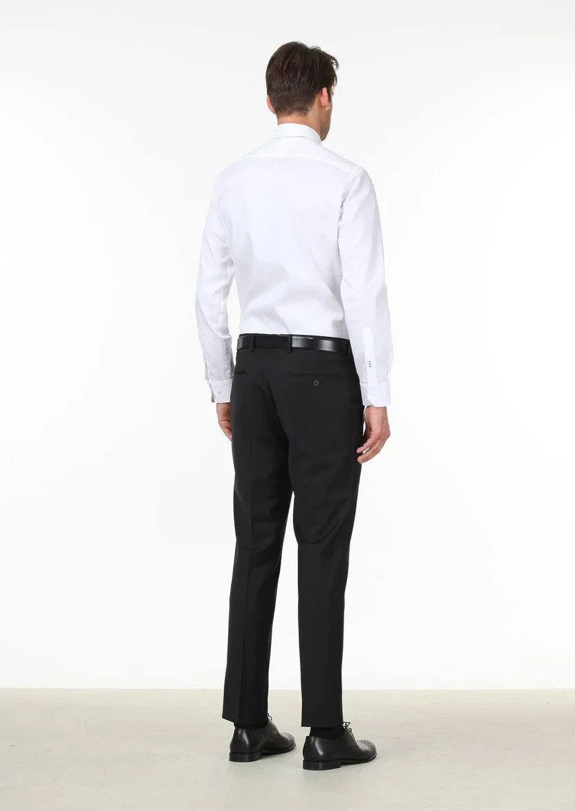 Black Weaving Fitted Fit Classical Wool Blended Trousers 