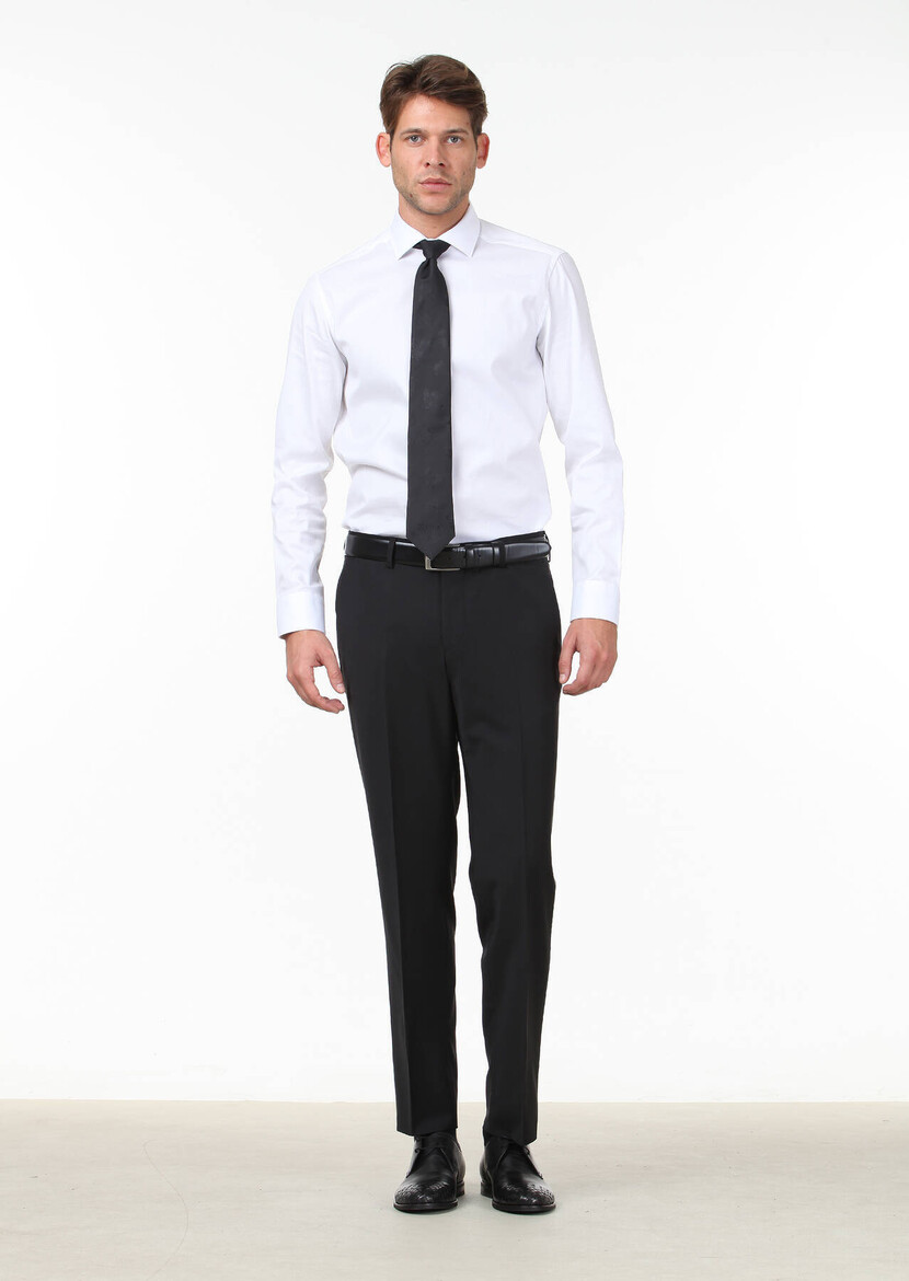 Black Weaving Fitted Fit Classical Wool Blended Trousers - 1