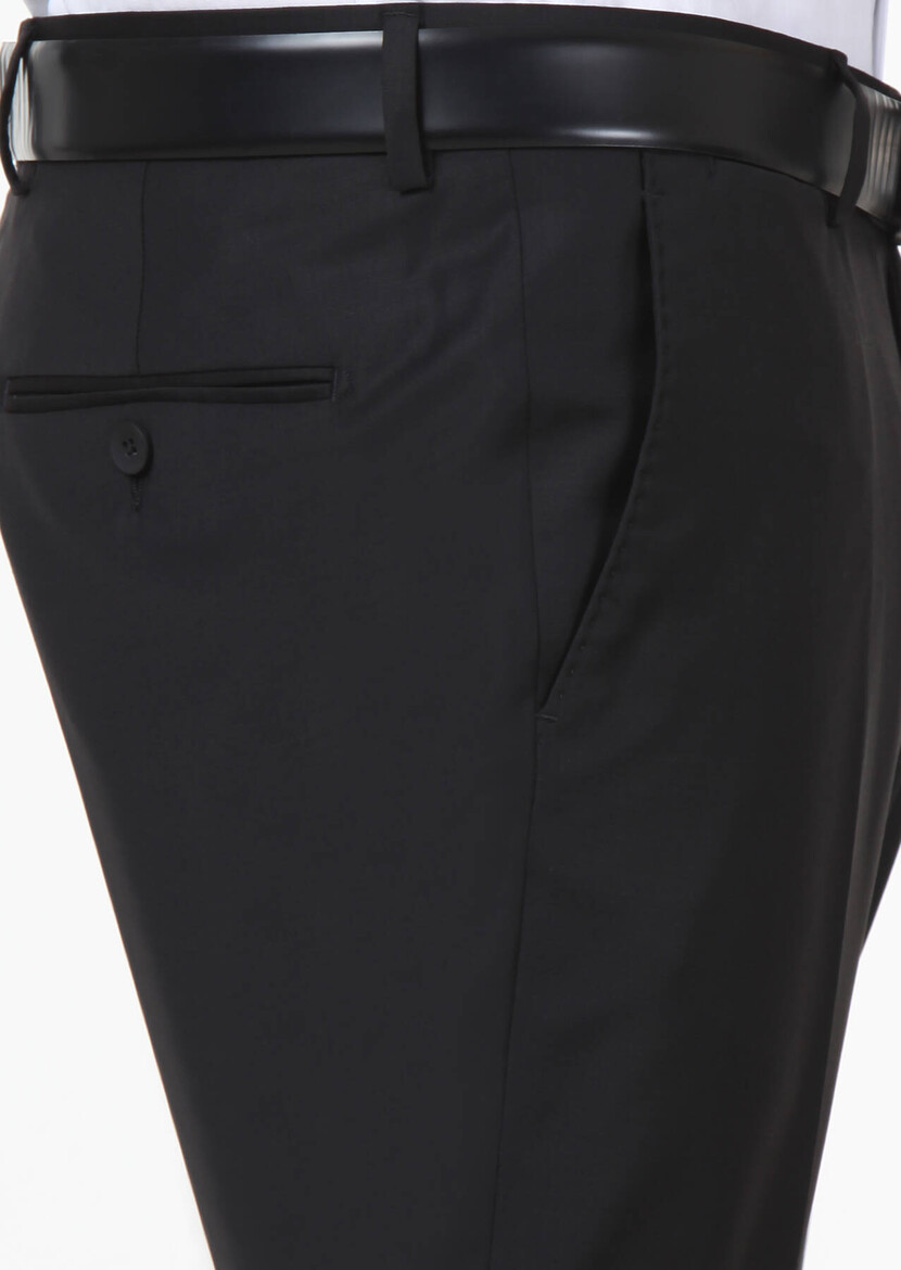 Black Weaving Fitted Fit Classical Wool Blended Trousers - 3