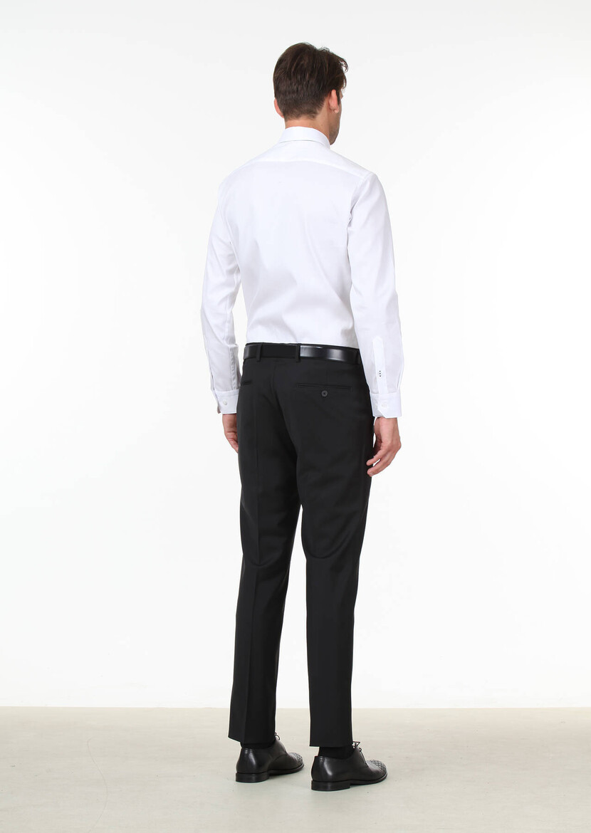 Black Weaving Fitted Fit Classical Wool Blended Trousers - 4