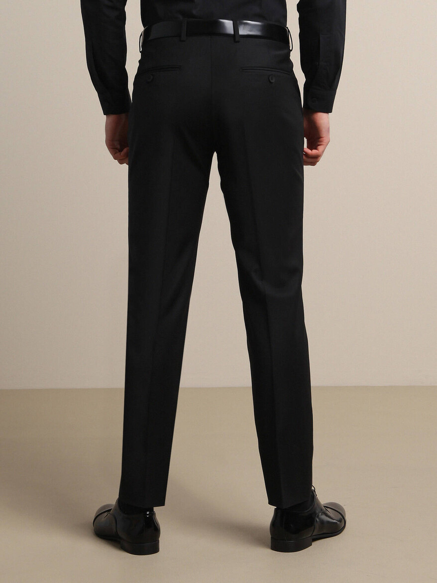 Black Weaving Fitted Fit Classical Wool Blended Trousers - 5