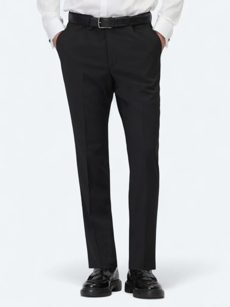 Black Weaving Fitted Fit Classical Wool Blended Trousers - 2